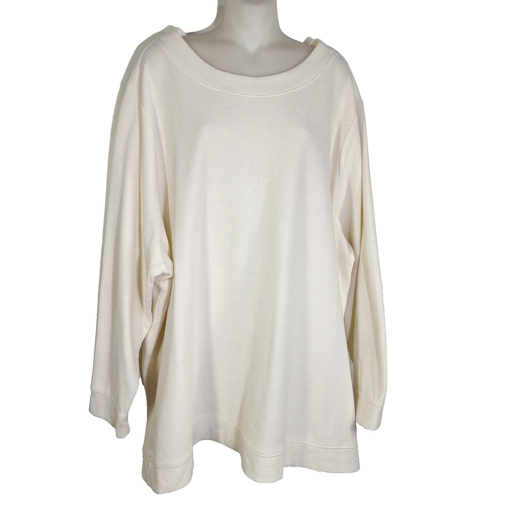 Denim Co Comfort Zone Brushed Waffle Knit Crew Neck Sweatshirt Ivory 5X A453564